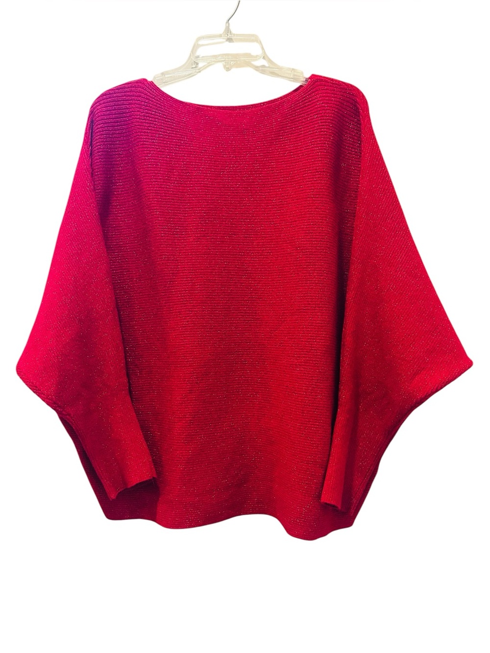 NWT Philosophy Women Red Metallic Shimmer Batwing Sleeve Ribbed Sweater 1X Glam